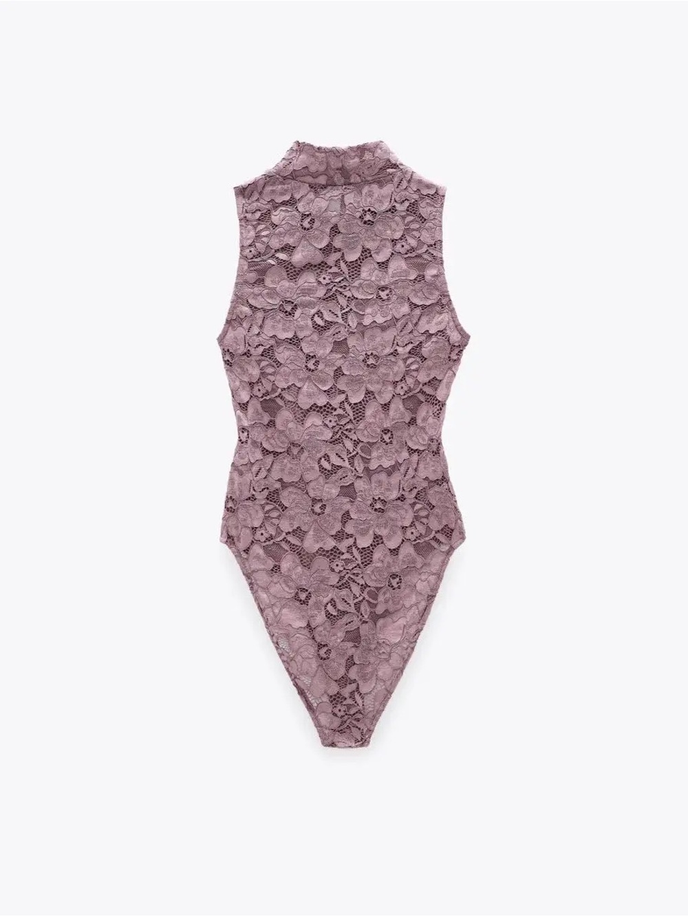 Zara Sleeveless Lace High-Neck Bodysuit in Dusty Mauve S
